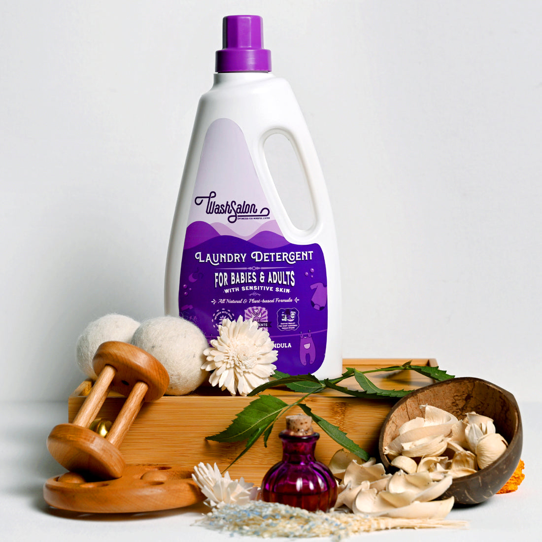 Natural ingredients in WashSalon baby detergent – lavender, neem, coconut-based surfactants