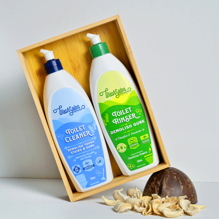 WashSalon Toilet Cleaner and Rinser Combo Bottle – Eco-Friendly, Non-Toxic Toilet Cleaning Solution in India