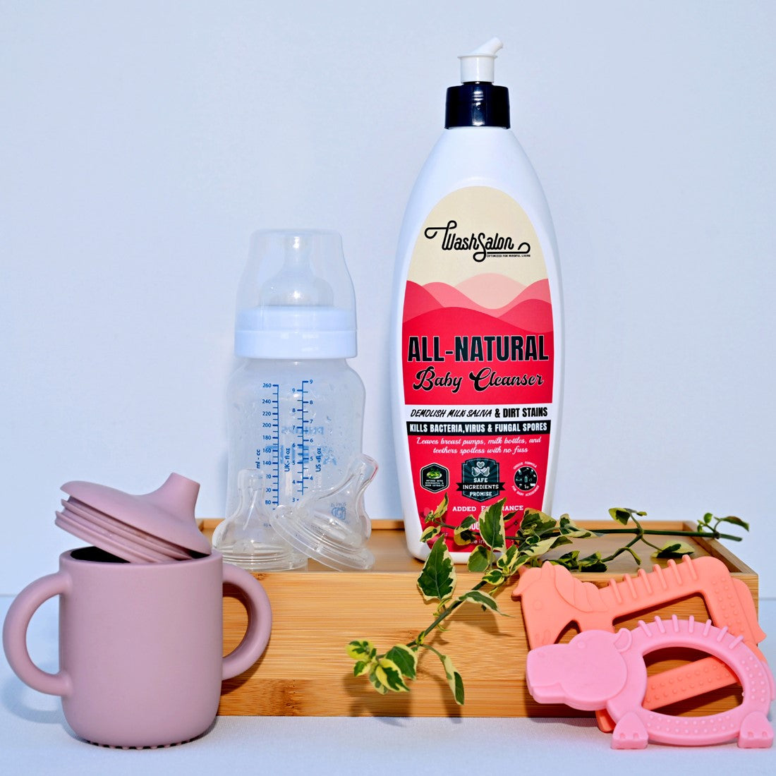 Using WashSalon Natural Baby Gear Cleaner on Teethers and Rattles – Safe, Residue-Free Formula with Neem and Rosemary