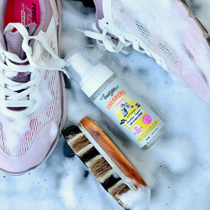 Cleaning white sneakers with WashSalon Foam Sneaker Cleaner – Instant stain remover for mesh, canvas &amp; sports shoes