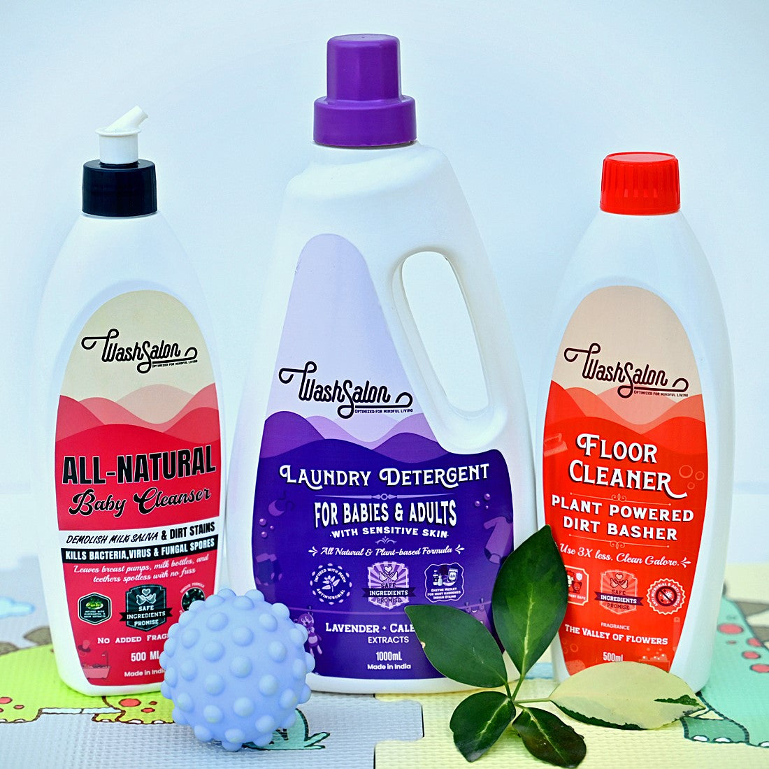 WashSalon Baby Care Cleaning Combo – Non-Toxic Baby Laundry Detergent, Bottle Cleanser &amp; Kid-Safe Floor Cleaner