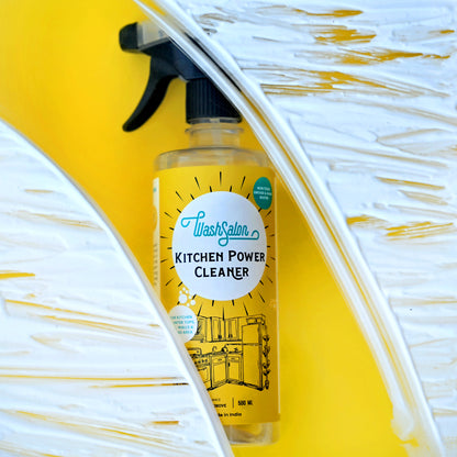 Multi-surface kitchen cleaning with WashSalon eco-friendly degreaser spray – sinks, tiles, and countertops

